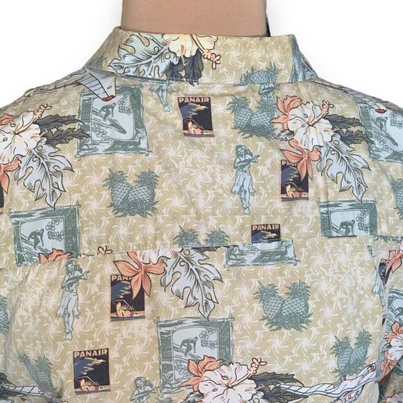 Vintage Shirt Yellow Hawaiian Boxy Camp Floral Short Sleeve Classic Aircraft - Picture 4 of 10